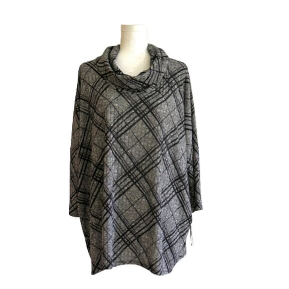 I.N. Studio Sweater Tunic Top Black Gray Cowl Neck 3/4 Sleeve Oversized XL NEW - Picture 1 of 12